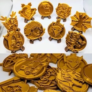 ALL **9** "Gold" *MEDALLIONS* || Zeus, Hades, Ares, Cerberus, Peter Griffin, Oscar Tiger, Valeria, Montague, Nisha + *9 FREE Display Stands*