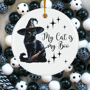My Cat is my Boo Ornament Halloween Decor Ceramic Ornament