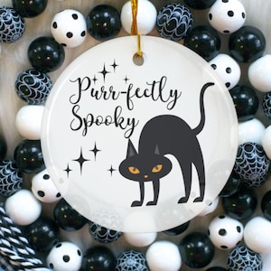 Black Cat Purr-fectly Spooky Ornament Halloween Decor Ceramic Ornament