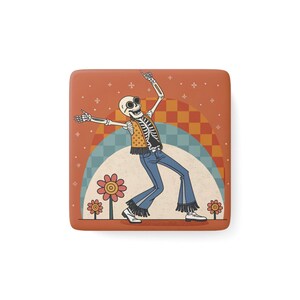 Retro Skeleton Dance Magnet, Fun Halloween Decor, Unique Gift, Kitchen Accessory, Colorful Home Decor, Quirky Fridge Magnet