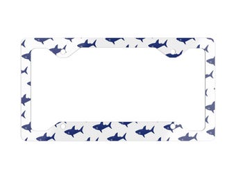 Shark Pattern License Plate Frame, Beach Theme Car Decor