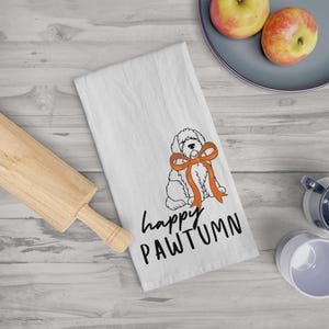 Autumn Pet-Themed Tea Towel, Cute Dog Decor, Happy Pawtumn Kitchen Towel, Fall Gift for Dog Lovers, Pet Lover Kitchen Accessory