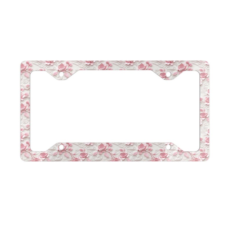 Pink Floral Chinoiserie Metal License Plate Frame, Pink White Floral Car Accessory, Coquette Decoration Gift, Car Decor License Plate Frame
