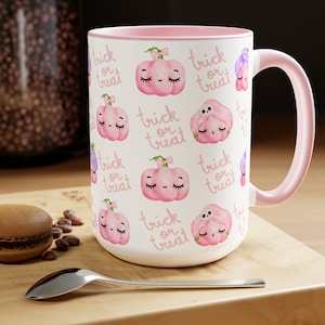 Pink Halloween Mug, two sizes available, Cute Halloween Mug, Pink Pumpkins, Pastel Halloween Mug