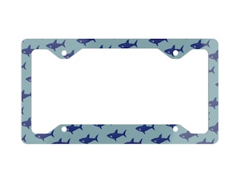 Shark License Plate Frame, Shark Pattern Design, Ocean Animal Lover Gift, Car Accessories, Beach Theme Decor, Unique Vehicle Tag Holder