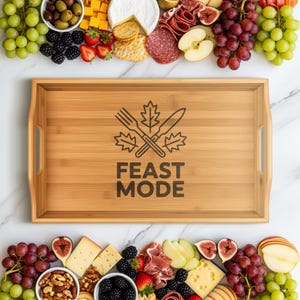 Bamboo Serving Tray with Feast Mode Design, Dining Tray for Parties, Stylish Kitchen Accessory, Perfect Gift Idea, Eco-Friendly Decor