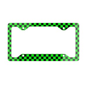 Checkerboard License Plate Frame, Green and Black Checks, Car Accessory, Vehicle Decor, Auto License Plate Holder, Car Tag Frame