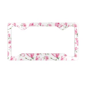 Marco de matrícula de metal con diseño floral, accesorio elegante para coche, soporte para matrícula con diseño de flores, regalo único para ella, decoración para vehículos, diseño floral rosa