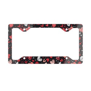 Black License Plate Frame, Valentine&#39;s Day Hearts Doodle, Car Accessory, Vehicle Decor, Love Gift, Heart Pattern, Auto Decoration