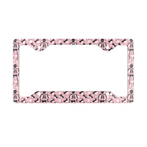 Pink and Black License Plate Frame, Horror Car Accessories, Vehicle Decor, Halloween Decor, Spooky Custom Auto Tags