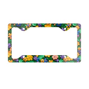 Bright Green Floral Metal License Plate Frame, 3D Look, Springtime License Plate Holder, Cute License Plate Frames