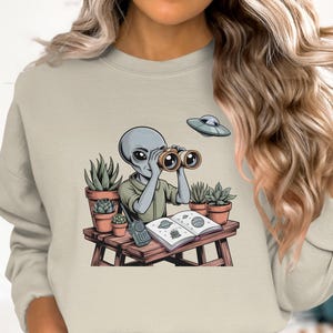 Alien Core Sweatshirt, Area 51 Funny Alien Design, Area 51 Raid Meme Shirt, Alien with Binoculars, Unique Alien Hoodie, Succulents