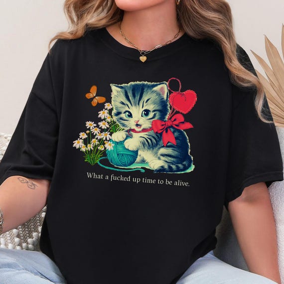 Cute Cat Graphic Tee, Vintage Kitten Shirt, Funny Cat Lover Gift