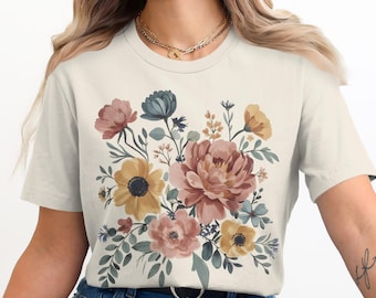 Floral Bouquet T-Shirt, Maximalist Flower Graphic Tee
