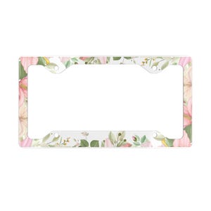 Marco de matrícula de metal con diseño floral / Accesorio para automóvil inspirado en la naturaleza / Regalo para amantes de los jardines, entusiastas de los automóviles, decoración del hogar, decoración de bodas,
