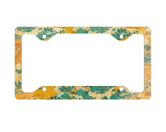 Ocean License Plate Frame, Japanese Sea Waves, Car Accessories, Ocean Design, Yellow License Plate Frame