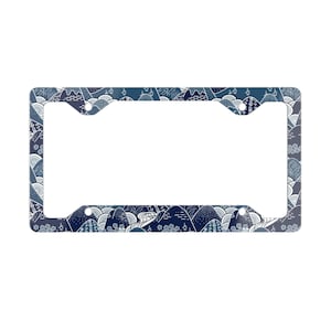 Cadre de plaque d'immatriculation en métal kimono de montagne, accessoire de voiture bleu, cadeau unique pour amoureux de la nature, décoration de voiture, support de plaque d'immatriculation de véhicule,