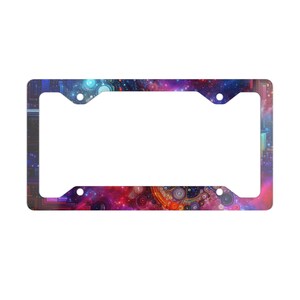 Cosmic Galaxy Metal License Plate Frame - Unique Car Accessory, Starry Night Gift, Colorful Decoration, Auto Decor, Car Enthusiast