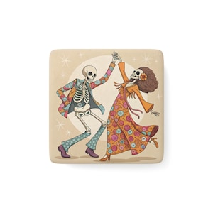Festive Skeleton Dance Magnet, Halloween Decor, Boho Home Accent, Gift for Dia de los Muertos, Unique Refrigerator Magnet