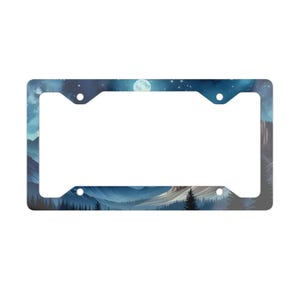 Accessoires de voiture, cadre de plaque d'immatriculation en métal ciel montagne, cadeau ciel nocturne, décoration de véhicule, cadeau pour amoureux de l'aventure, cadeau pour amateur de nature, personnalisé
