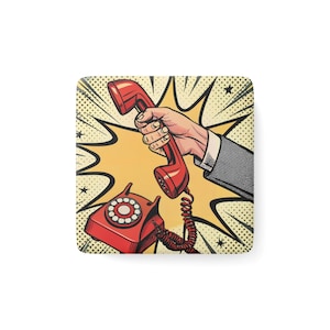 Retro Comic Style Porcelain Magnet, Vintage Decor, Home Office Gift, Pop Art Fridge Magnet, Unique Kitchen Decor, Phone Design
