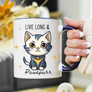 Taza de café Live Long and Pawspurr Cat, 11 oz, taza de camping para gatos, taza de vino aislada con gato, regalo personalizado, regalo personalizado