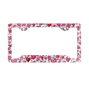 Hearts License Plate Frame, Valentine&#39;s Day Hearts Doodle, Car Accessory, Vehicle Decor, Love Gift, Heart Pattern, Auto Decoration
