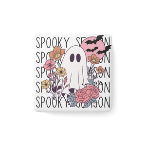 Spooky Season Magnet, Cute Ghost Halloween Decor, Ghost Magnet, Floral Home Decor, Fall Decoration, Gift for Spooky Lovers