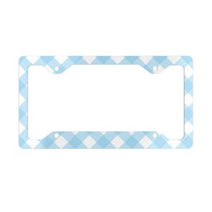 Blue Plaid Metal License Plate Frame, Sky Blue Buffalo, Gingham Plaid, Car Decoration Festive Accessory, Vehicle Decor