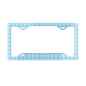 Light Blue Plaid Metal License Plate Frame, Sky Blue Buffalo, Gingham Plaid, Car Decoration Festive Accessory, Vehicle Decor