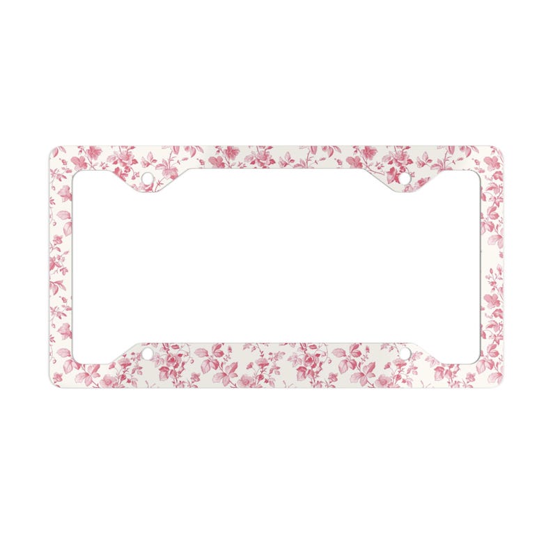 Pink License Frame Pink Floral License Plate Frame, Pink and White Toile French Style ...