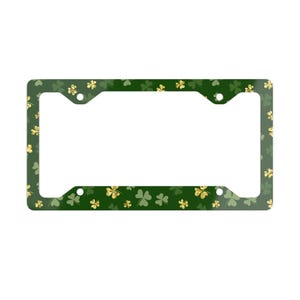 St. Patrick&#39;s Day Metal License Plate Frame - Green and Gold Shamrock Design, Lucky Irish Car Tag Holder, Celtic Holiday Gift, Luck of the