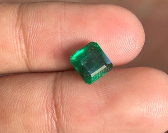 AAA Natural Zambian Emerald 2.75 Carat .5 Step Cut Stone Faceted Loose Stone For Ring ,Fine Quality Vivid Green Emerald 7.7x 7.3x MM