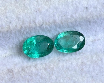 Natural Zambian Emerald Pair \ 1.35 Carat \7x5mm &gt; gem stone for jewelry making collectible Zambian green handcrafted unique gift
