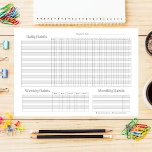 Printable HABIT TRACKER B&W, Habit Tracker Printable, Print At Home Habit Tracker, Instant Download Habit Tracker, Daily Weekly Monthly