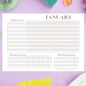 12 maanden afdrukbare CHORE CHART Beige, familie karwei grafiek, 365 dagelijkse wekelijkse maandelijkse karwei grafiek, afdrukbare beige neutrale karwei grafiek familie