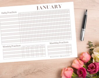 PIANIFICATORE DI SELF-CARE stampabile per 12 mesi Beige, Programma di cura di sé, Pratiche di cura di sé, Tracker di cura di sé, Pianificatore di stile di vita sano, Amore per se stessi