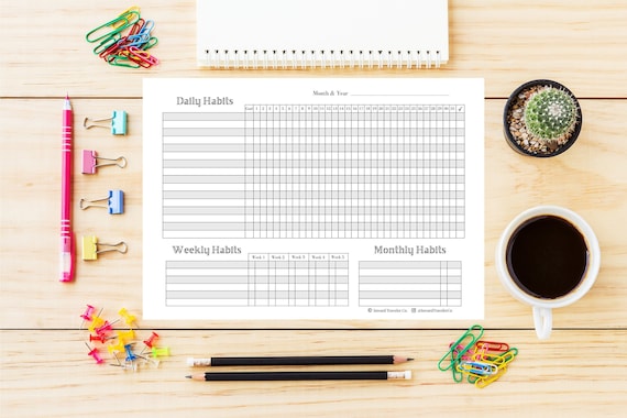 Printable HABIT TRACKER B&W, Habit Tracker Printable, Print At Home Habit Tracker, Instant Download Habit Tracker, Daily Weekly Monthly