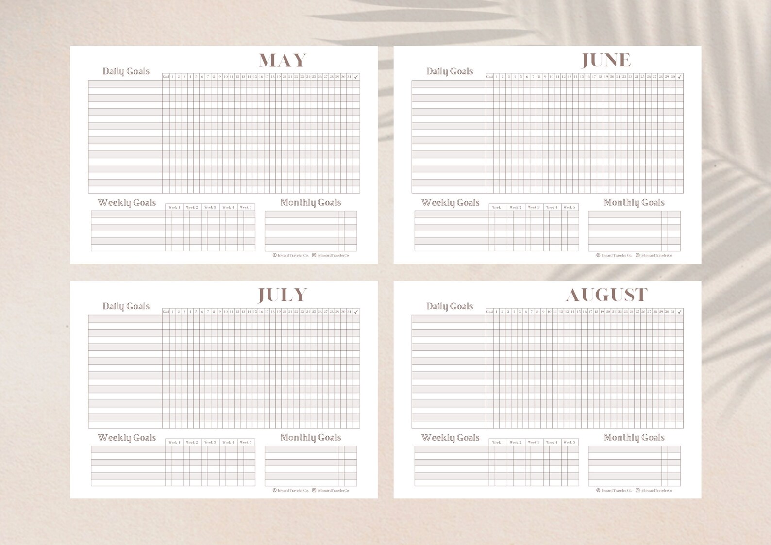 12 Month Printable GOAL TRACKER Beige, Printable Goal Planner ...
