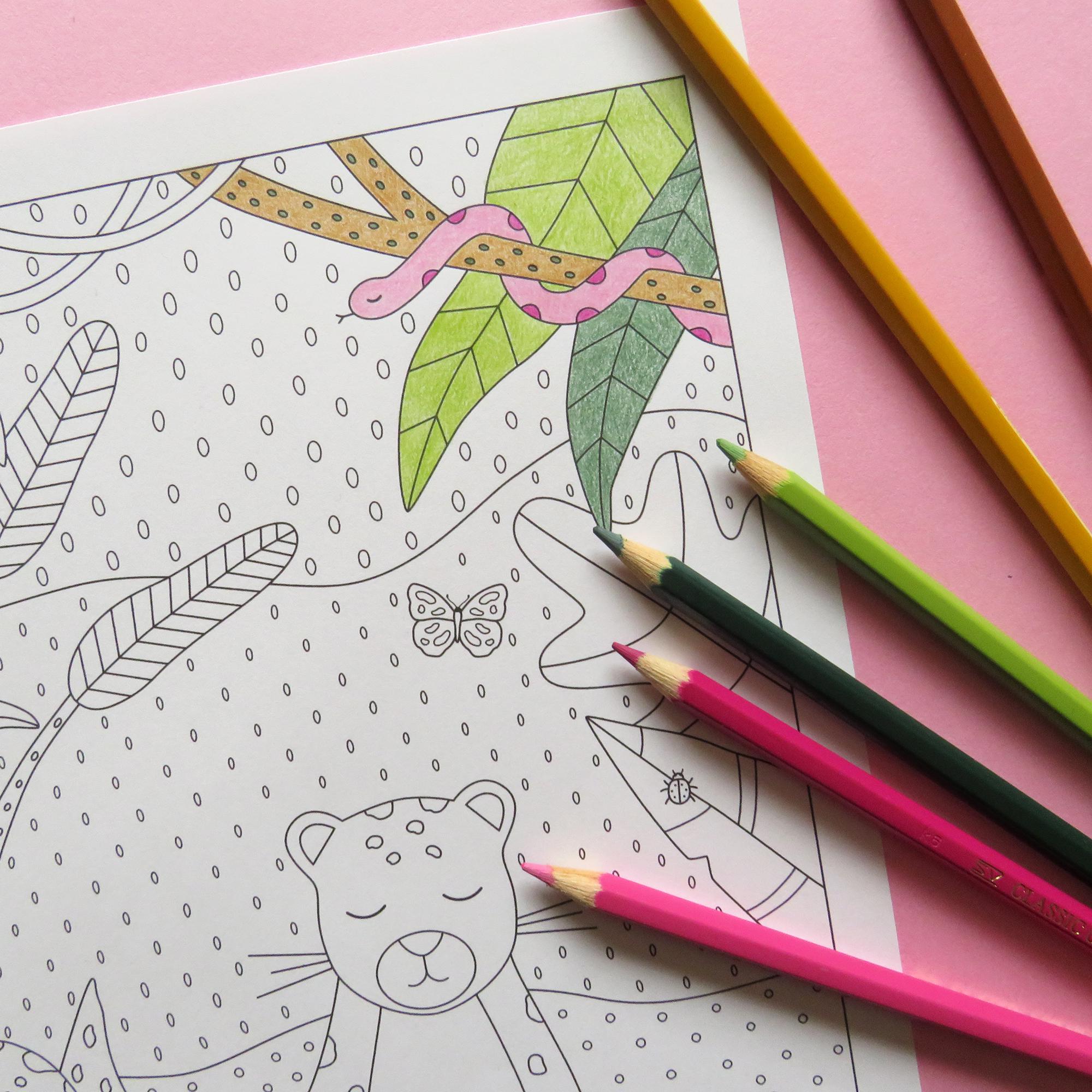 Rainforest Coloring Page, Jaguar Coloring Page, A4 PDF, Printable