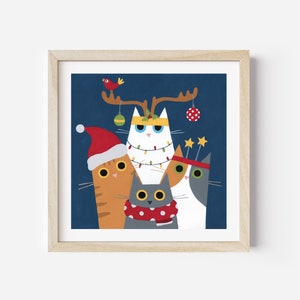 Christmas Cat Art Print, Cute Cats with Christmas Accessories, Christmas Print, Christmas Decoration, Christmas Gift
