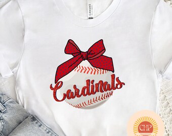 St. Louis Cardinals Baseball Faux Glitter with Bow PNG Digital Download