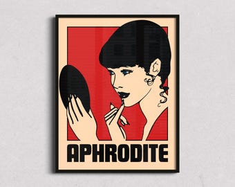 Aphrodite Print, Greek Goddess of Love Poster, Pop Art Mythology Wall Art, Retro Beauty Salon Decor, Feminist Art, Maximalist Print