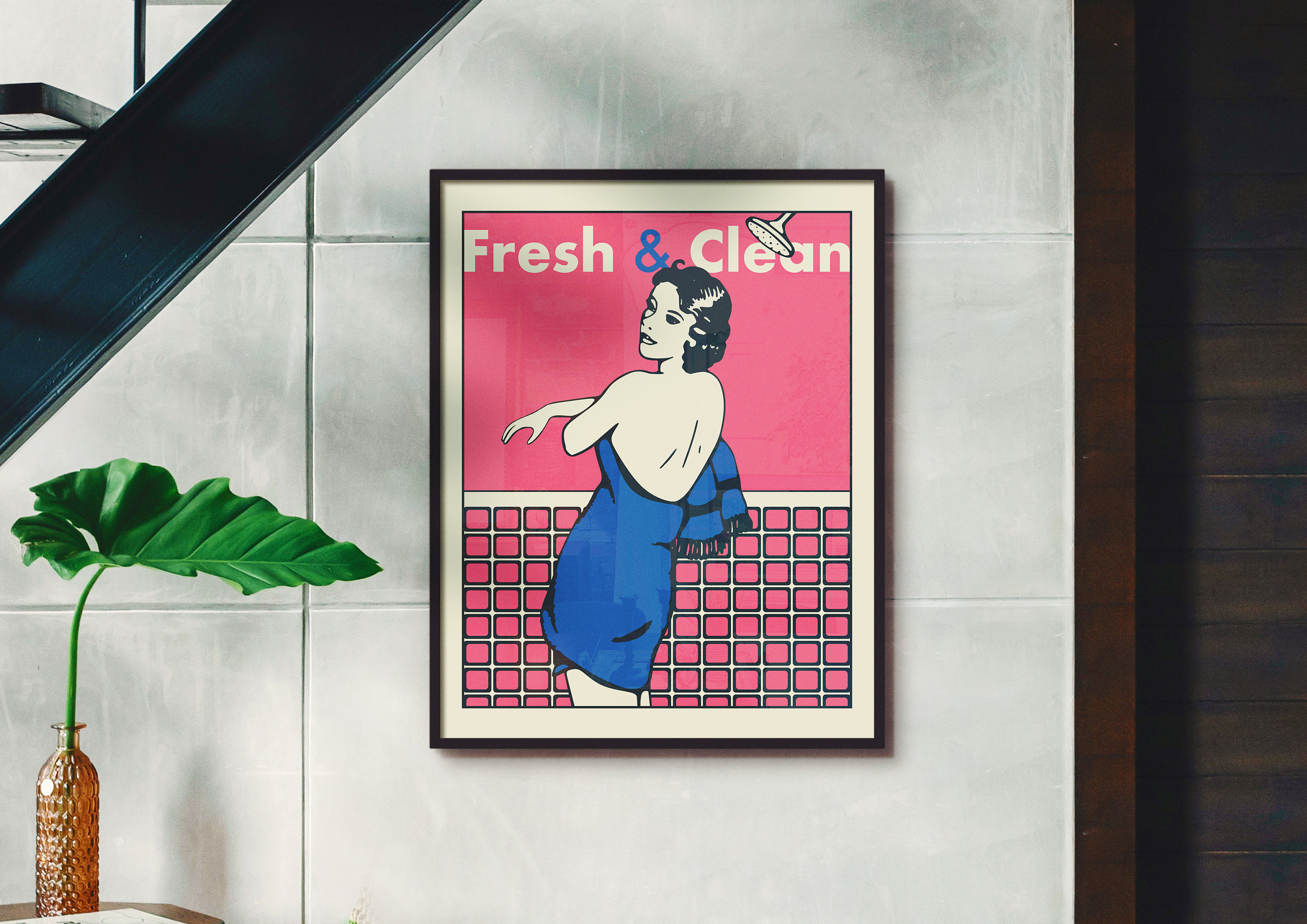Pink Bathroom Wall Art Mcm Poster Mid Century Modern Decor - Etsy