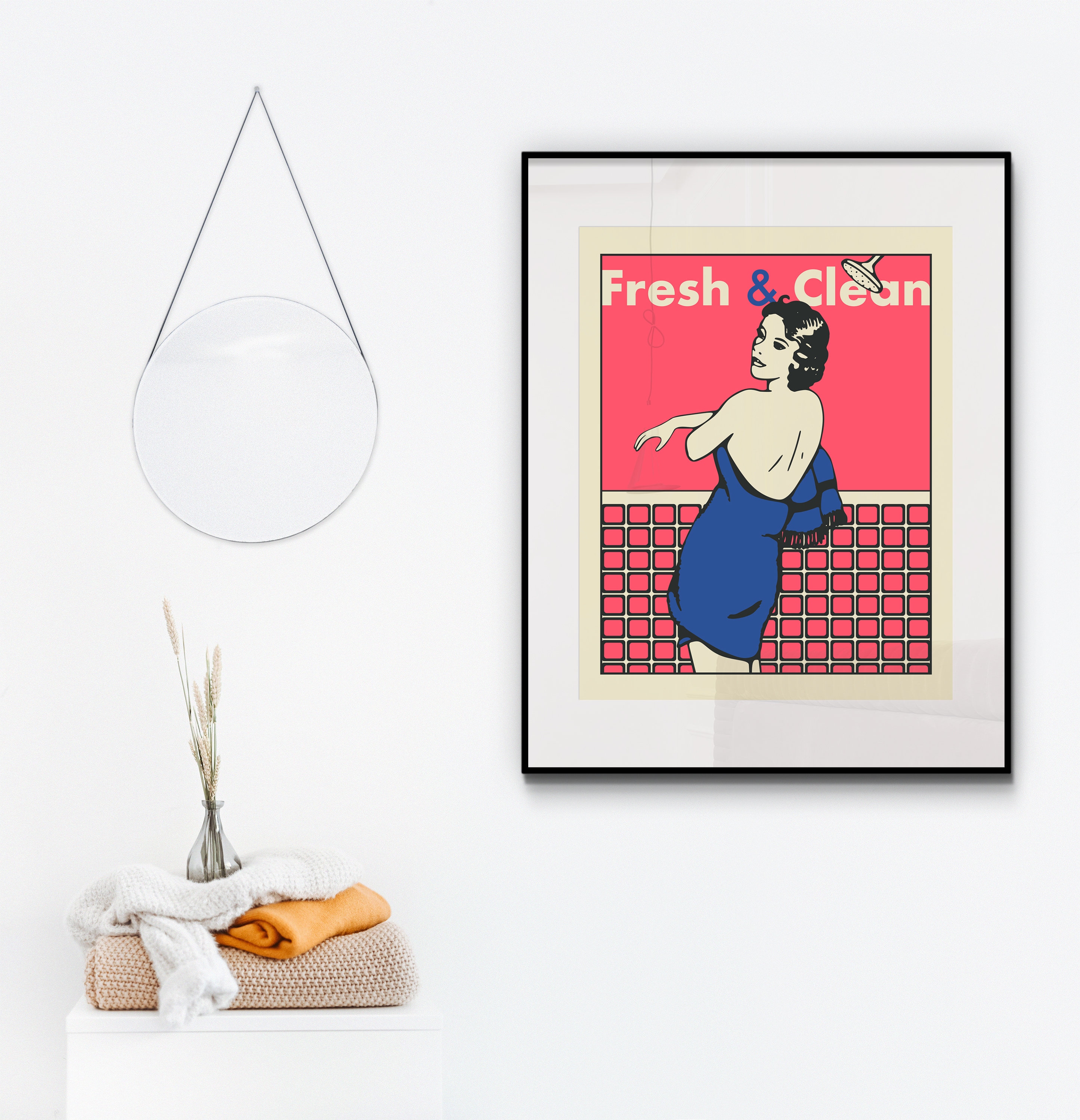 Pink Bathroom Wall Art Mcm Poster Mid Century Modern Decor - Etsy