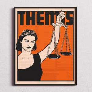 Vintage Themis Justice Poster, Retro Legal Wall Art, Lady Justice with Scales, Greek Mythology Print, Law Office or Study Decor