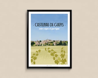 Poster Castelnau-de-Guers, between vineyards and scrubland
