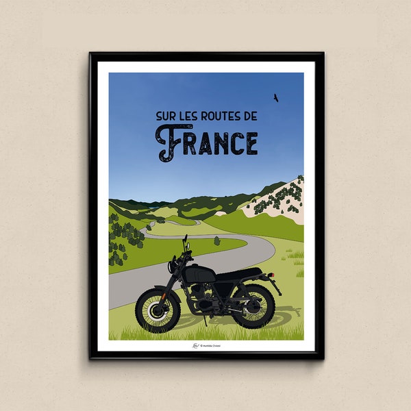 Affiche Sur les routes de France - en moto