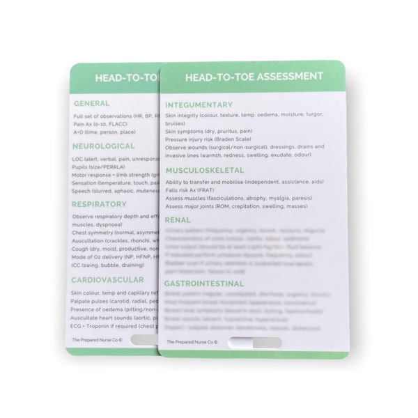 Head-to-Toe Assessment | Nursing Reference Card, Badge Card, Nursing pocket card, Nursing gift ideas, new nurse gift, nursing pocket card