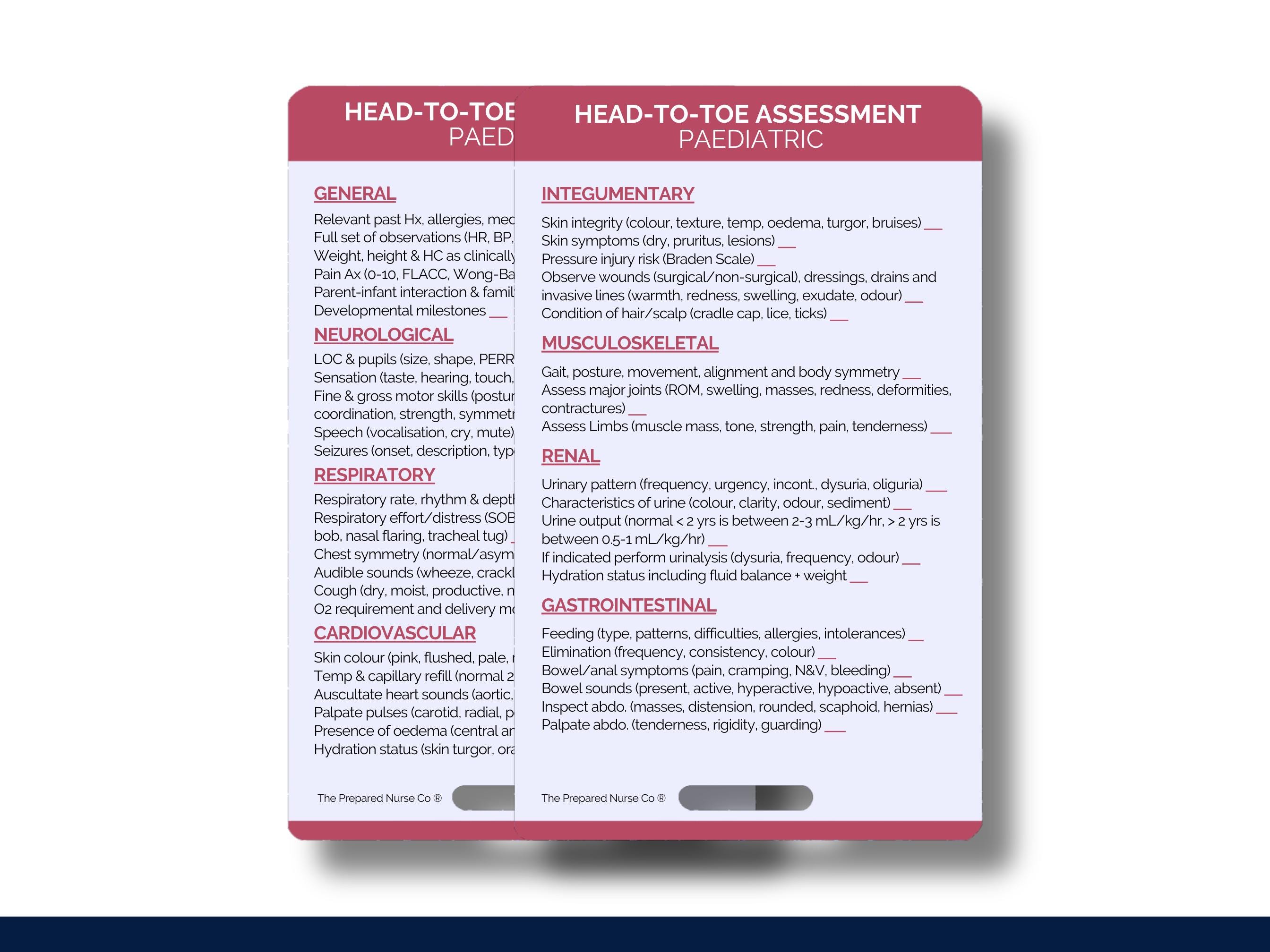 Paediatric Rack Card Paediatric Head-to-toe, Paediatric Reference Card, Paediatric Badge ...